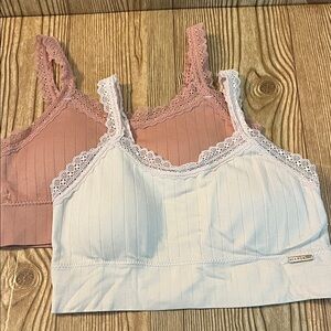 Danskin Lace-Trim Ribbed Bralette in Blush and Cream color